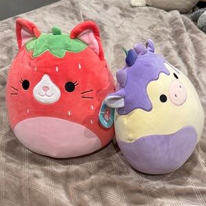 Squishmallows Red Cat (Oluma) and Purple Unicorn (Benito) Plushes NWT